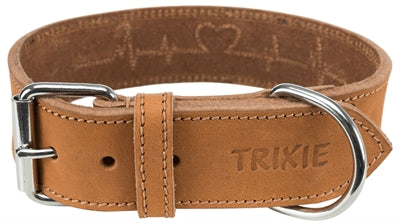 Trixie Halsband Hond Rustic Vetleer Heartbeat Bruin 47-55X4 Cm