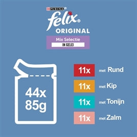 FELIX POUCH ORIGINAL IN GELEI MIX BOX RUND / KIP / TONIJN / ZALM
